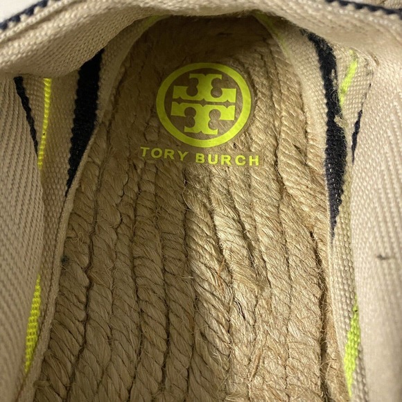Tory Burch Multicolor Striped Canvas Espadrilles Flat Neon Green Navy 8 - Picture 4 of 7